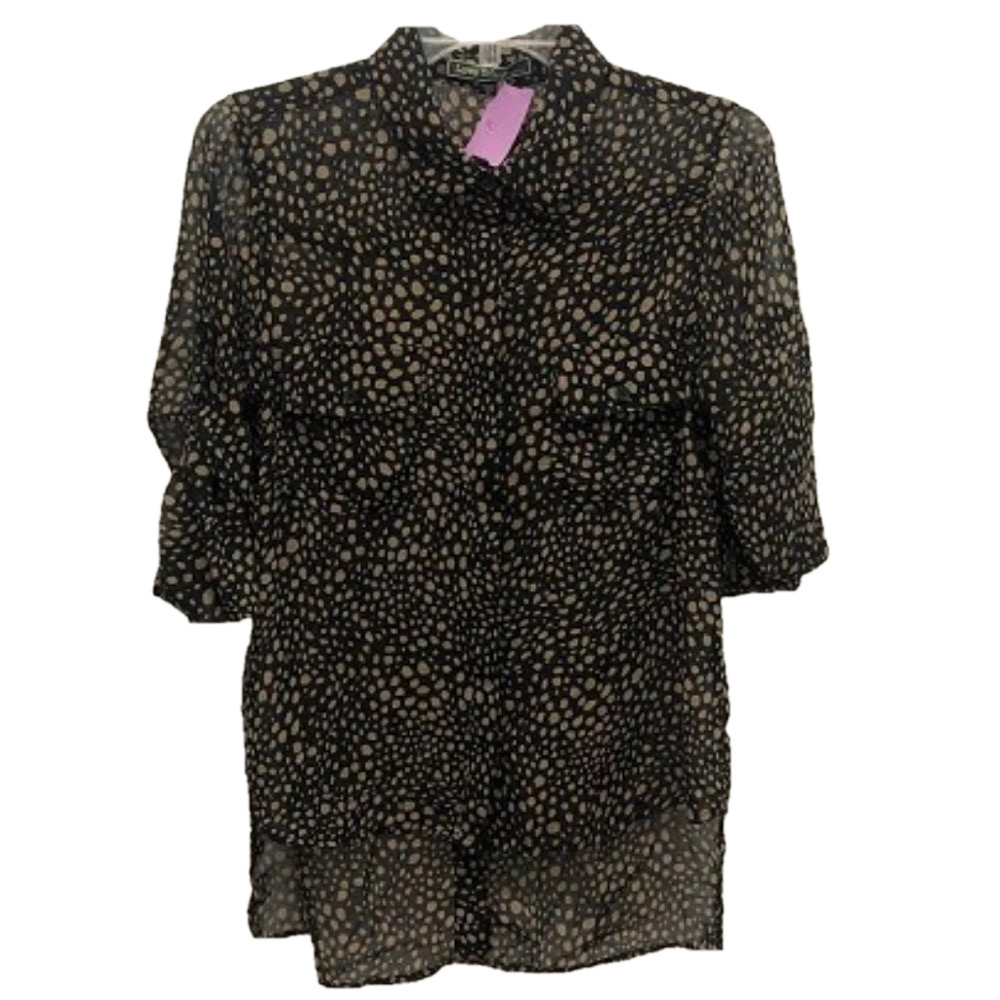 Love Stitch Sheer Hi-Low Blouse, Size Medium
